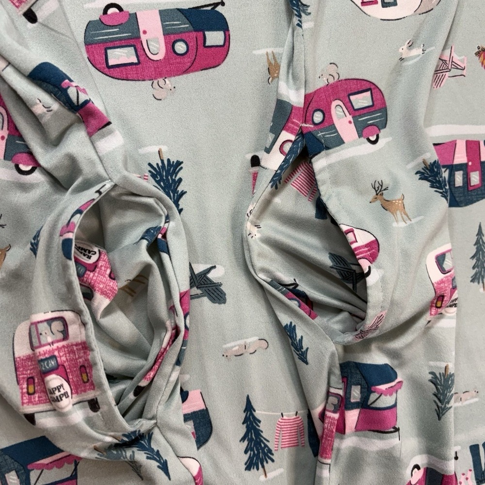 Joyspun Nightgown Women Lt Blue Teal & Pink Campers Cozy Knee Length Large-XL - Picture 6 of 6